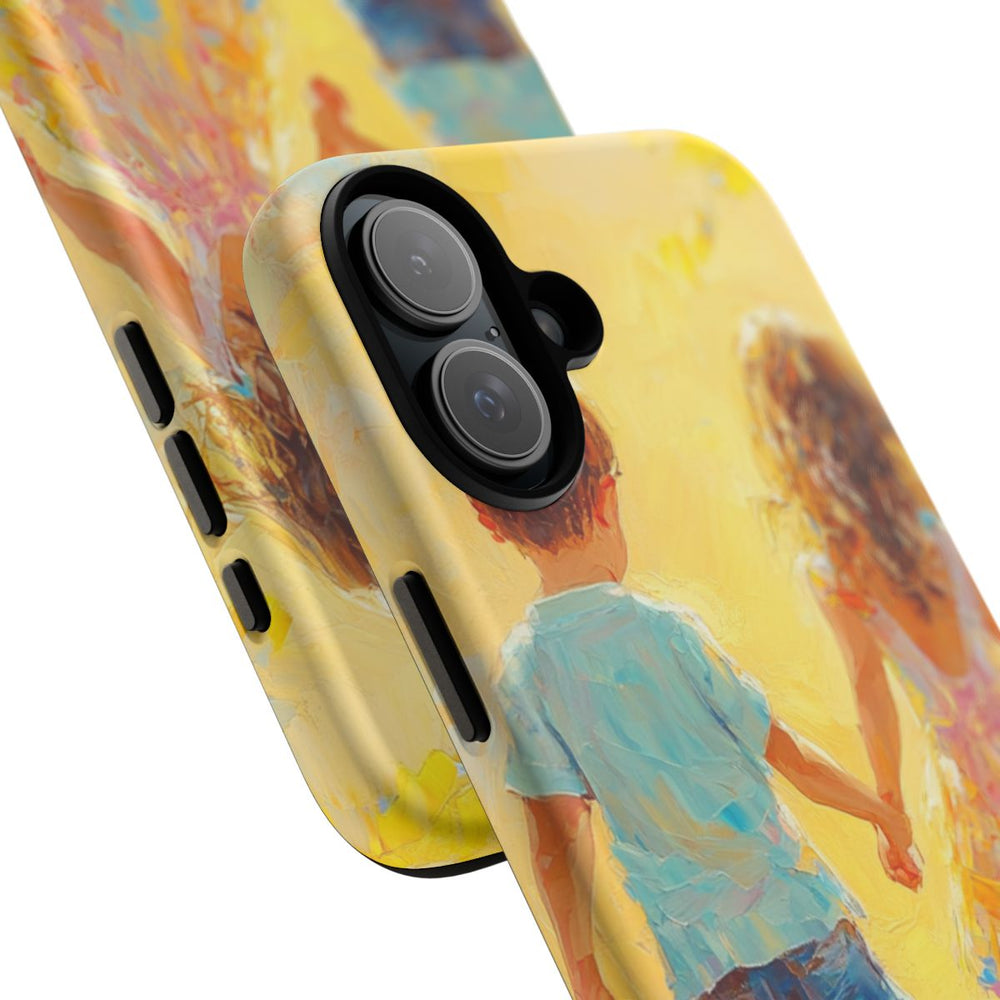 Kinderen Hand in Hand in Kleurrijk Abstract Schilderij