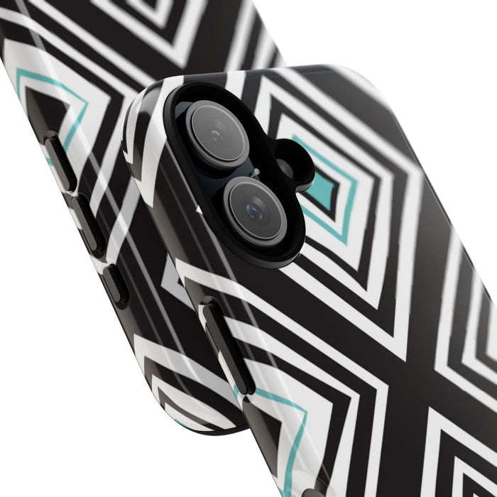 Geometrisch Zwart-Turquoise Diamantpatroon
