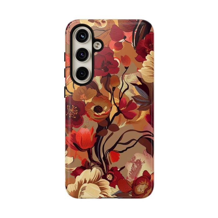 Warm Bloemenpatroon met Bourgondische en Oranje Kleuren