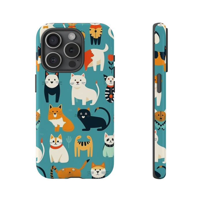 Kleurrijk Kattenpatroon op Glanzend Stevig Hoesje