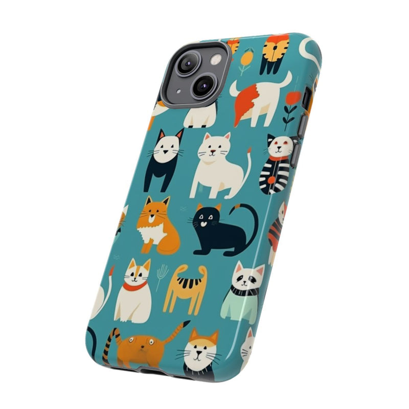 Kleurrijk Kattenpatroon op Glanzend Stevig Hoesje