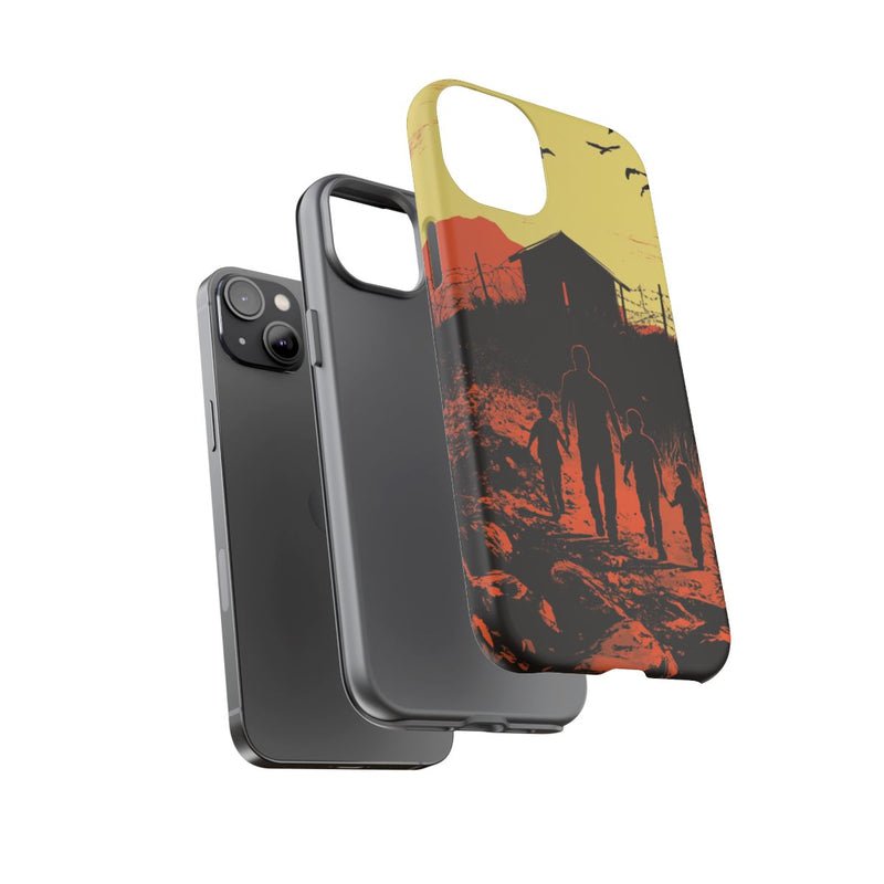 Gezin op Weg naar Prikkeldraadomheining