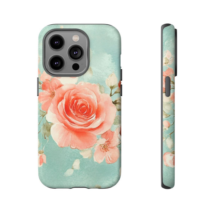 Aquarel Roze Rozen op Turquoise Achtergrond