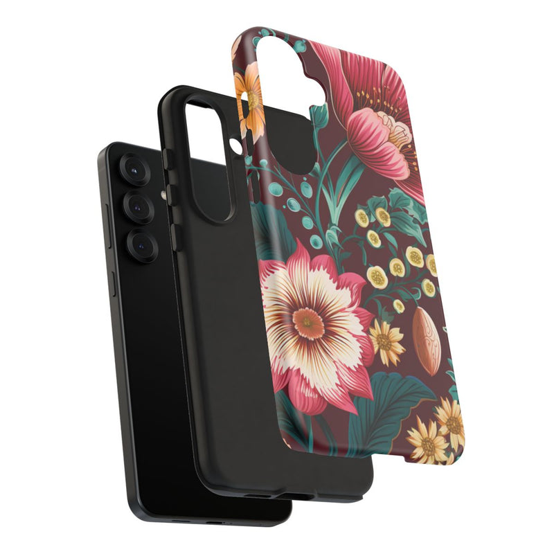 Botanisch Bloemenpatroon in Amber en Teal