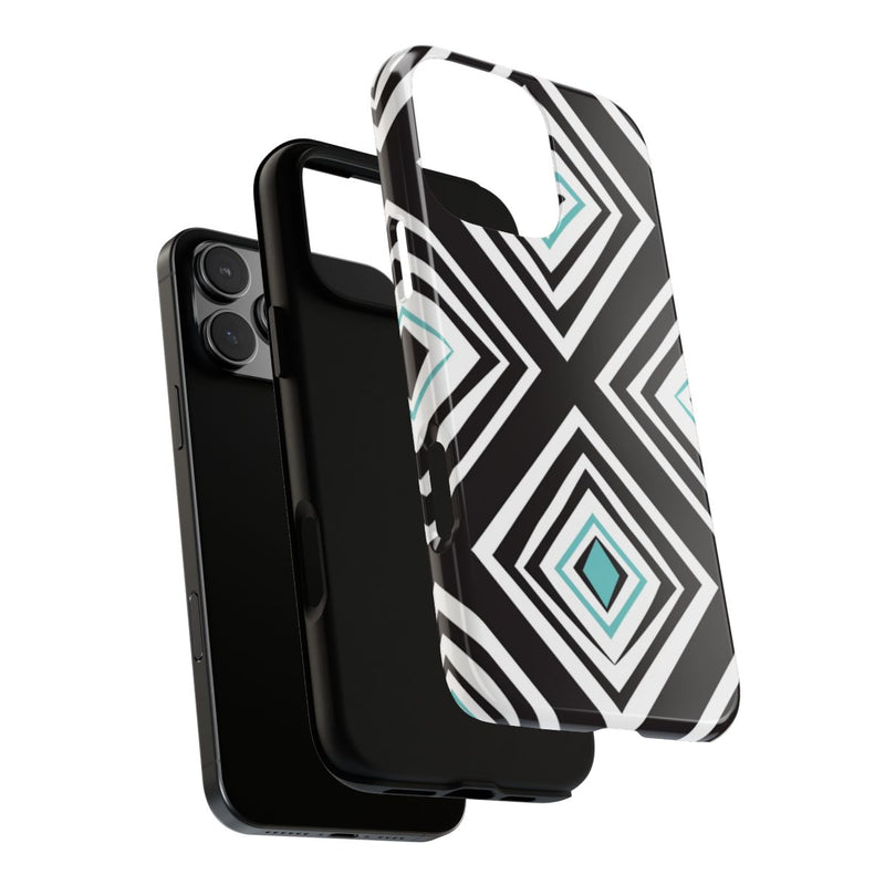 Geometrisch Zwart-Turquoise Diamantpatroon