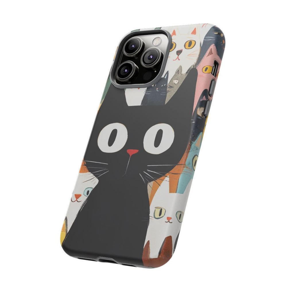 Grote Zwarte Kat met Kleurrijke Cartoonkatten