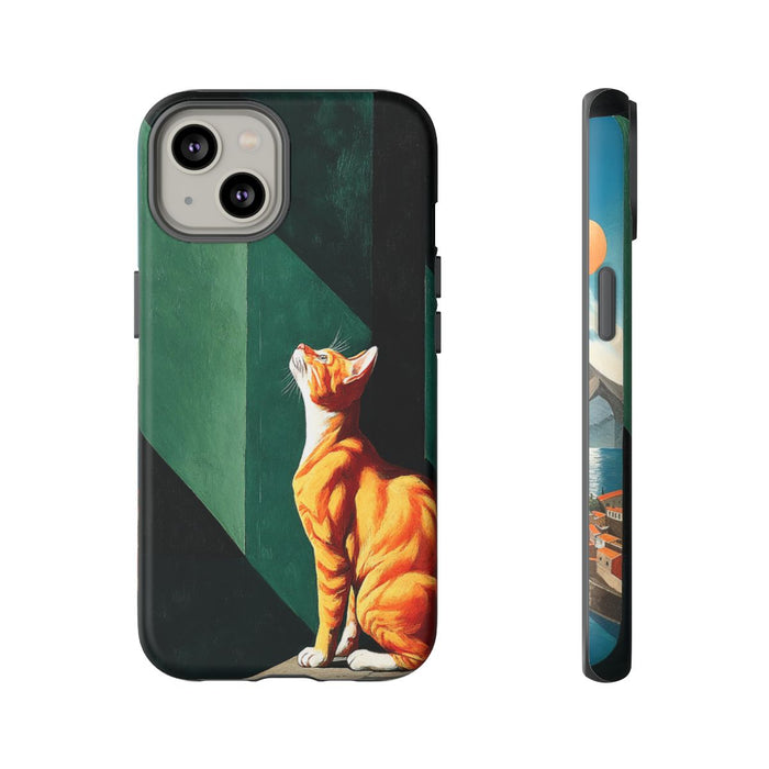Oranje Kat in Surrealistische Geometrische Omgeving