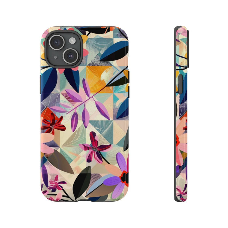 Kleurrijk Bloemenmotief met Geometrisch Patroon