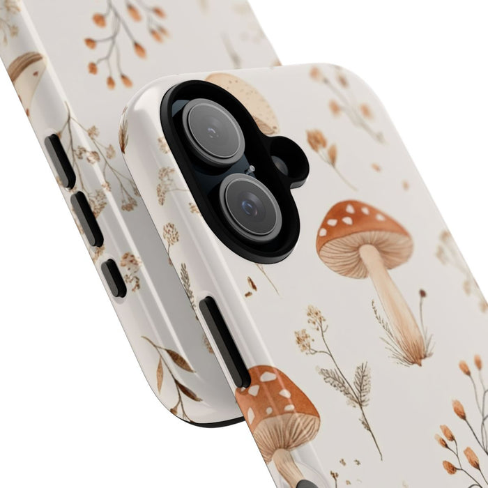 Bruine en Beige Paddenstoelen met Bloemrankenpatroon