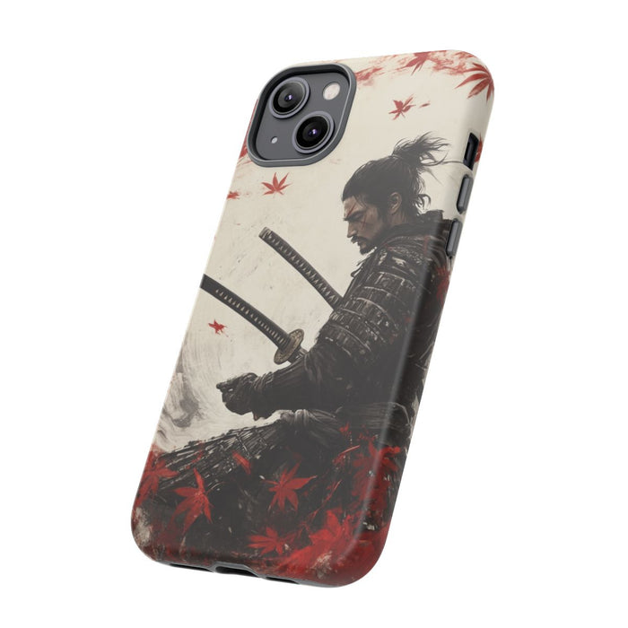 Samurai met Twee Katana’s en Rode Esdoornbladeren