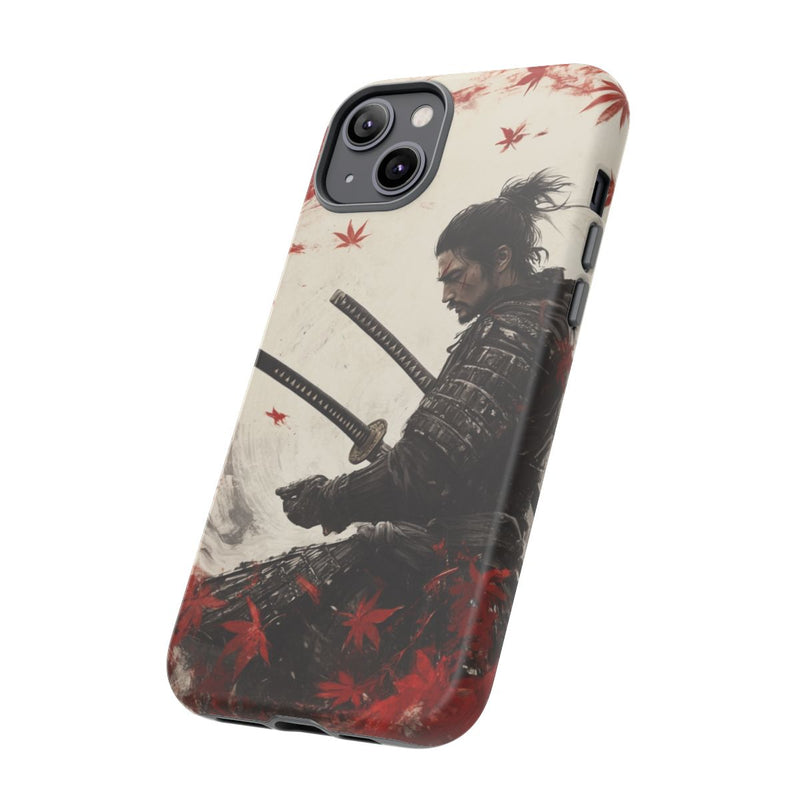 Samurai met Twee Katana’s en Rode Esdoornbladeren