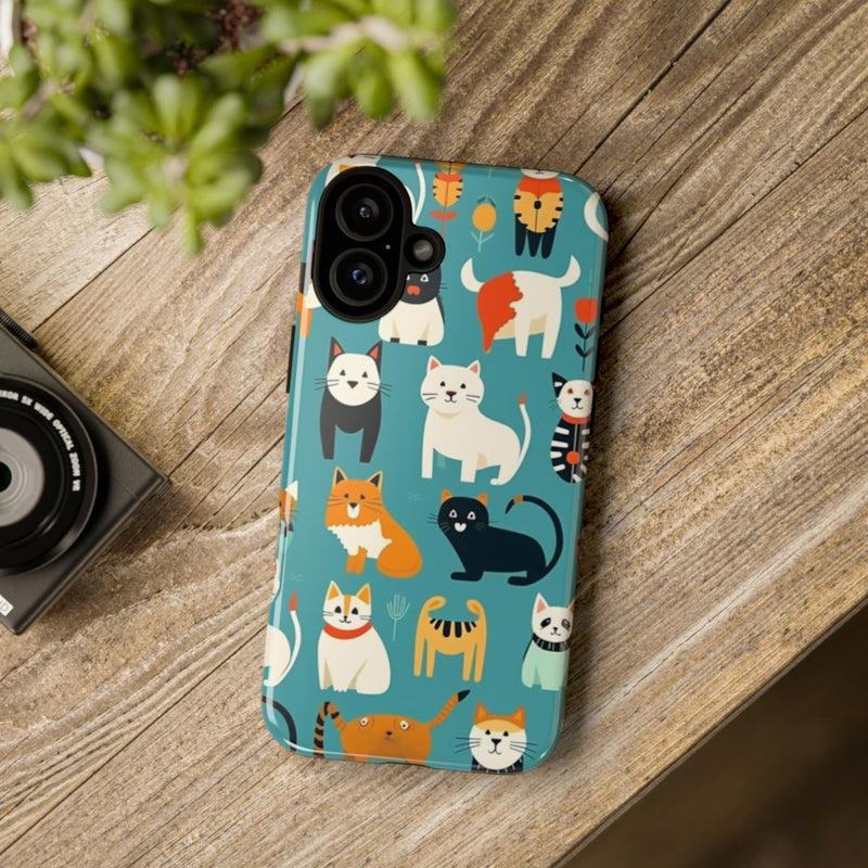 Kleurrijk Kattenpatroon op Glanzend Stevig Hoesje