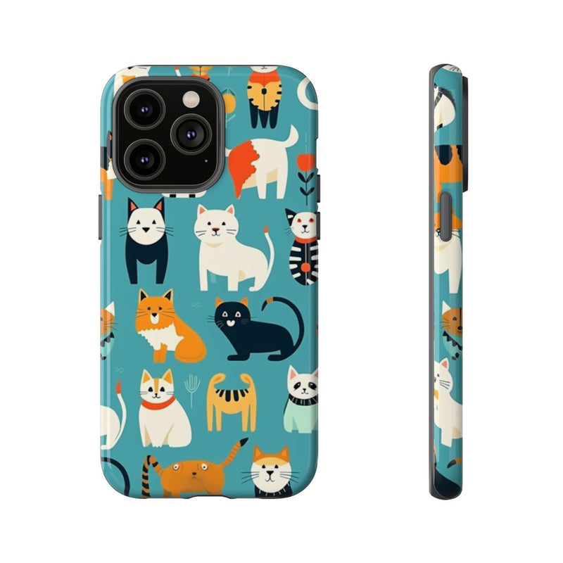 Kleurrijk Kattenpatroon op Glanzend Stevig Hoesje