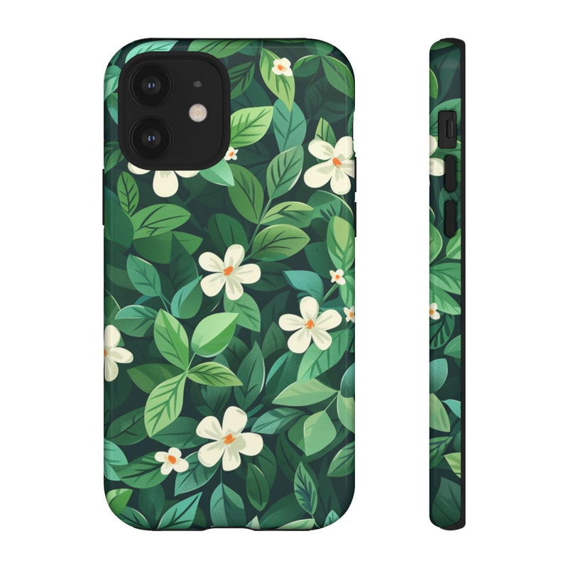 Groene Bladeren en Witte Bloemenpatroon