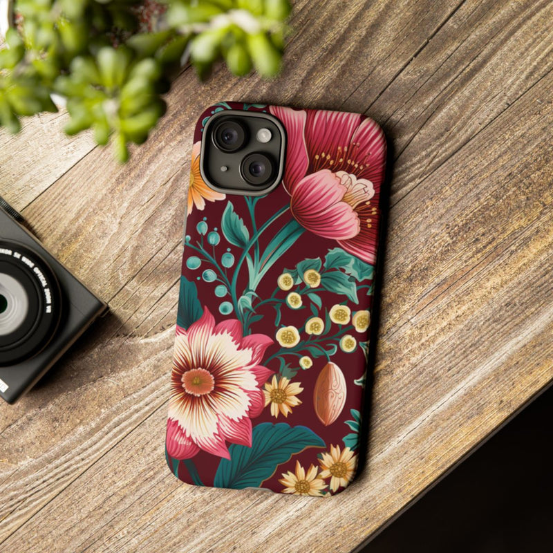 Botanisch Bloemenpatroon in Amber en Teal