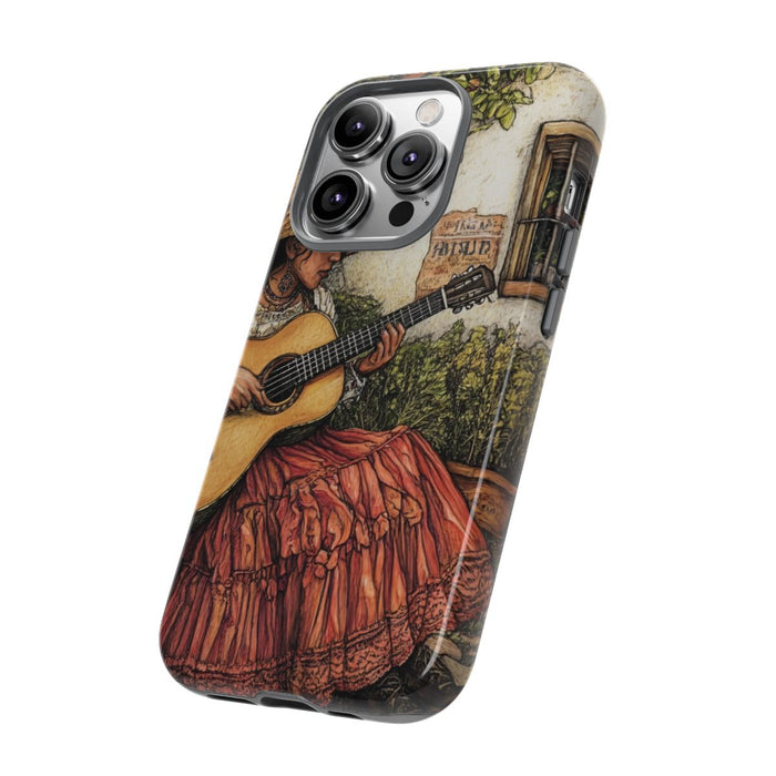 Vrouw die Gitaar Speelt in Landelijke Binnenplaats