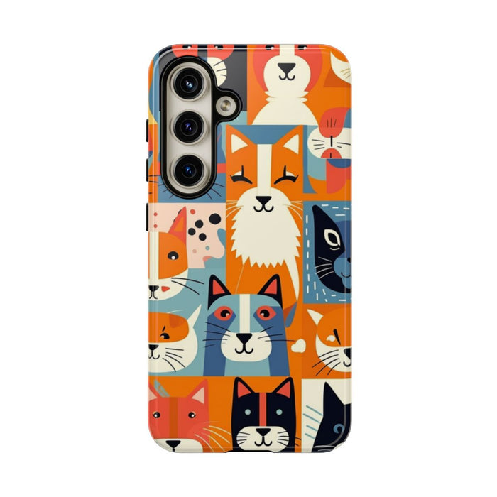 Vrolijke Kattenkopjes in Kleurrijk Patroon
