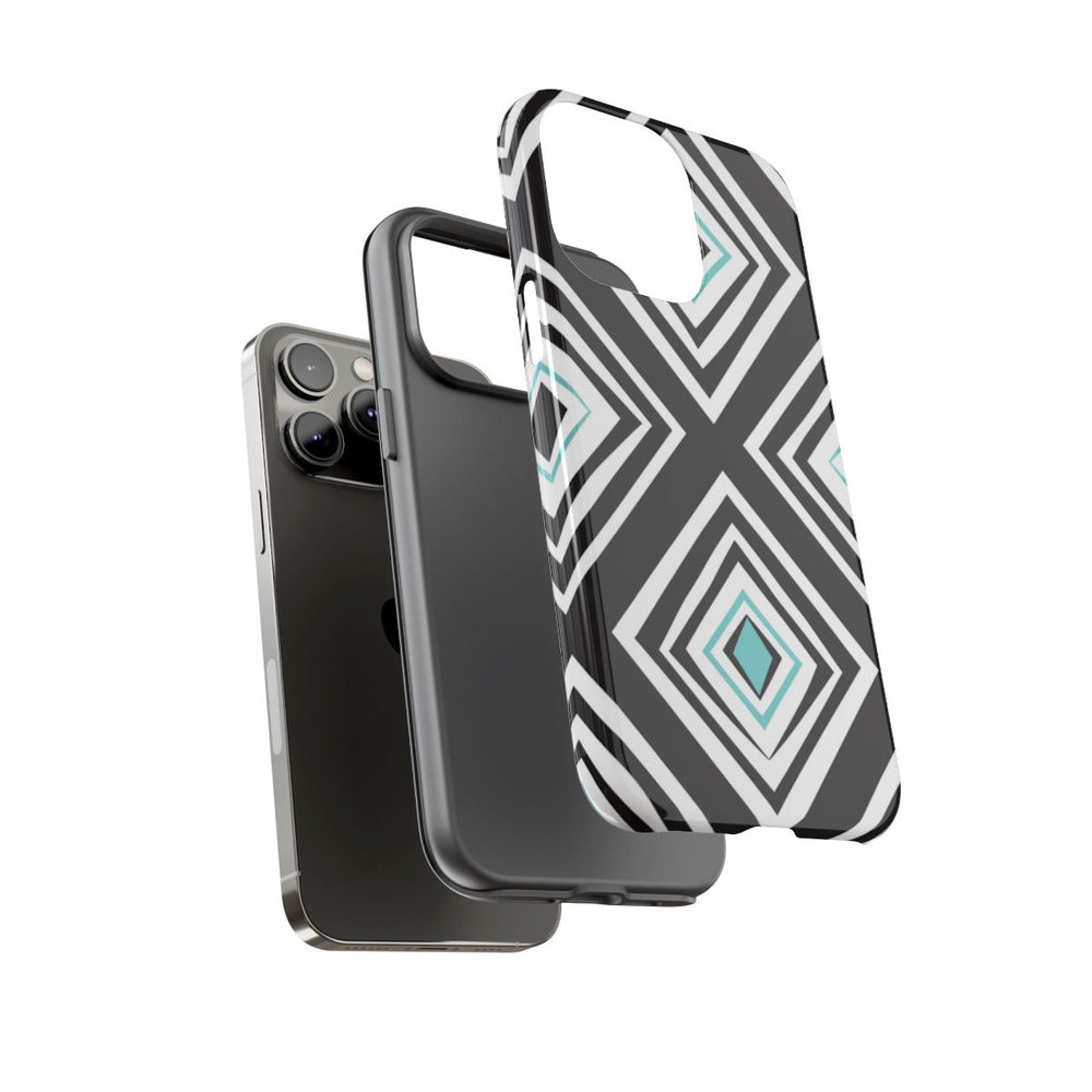 Geometrisch Zwart-Turquoise Diamantpatroon