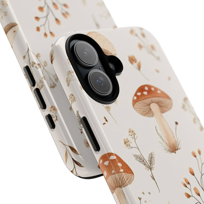 Bruine en Beige Paddenstoelen met Bloemrankenpatroon