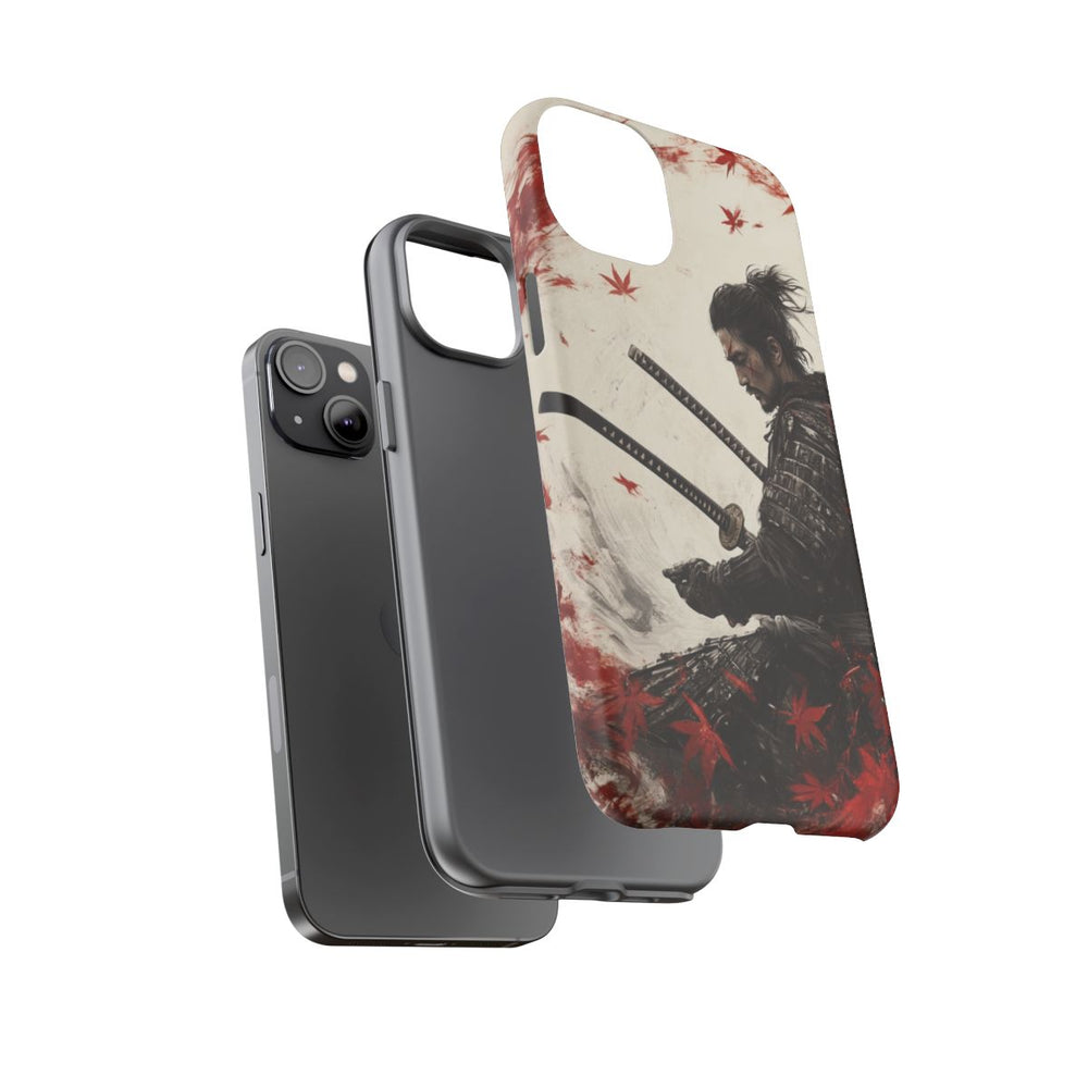 Samurai met Twee Katana’s en Rode Esdoornbladeren