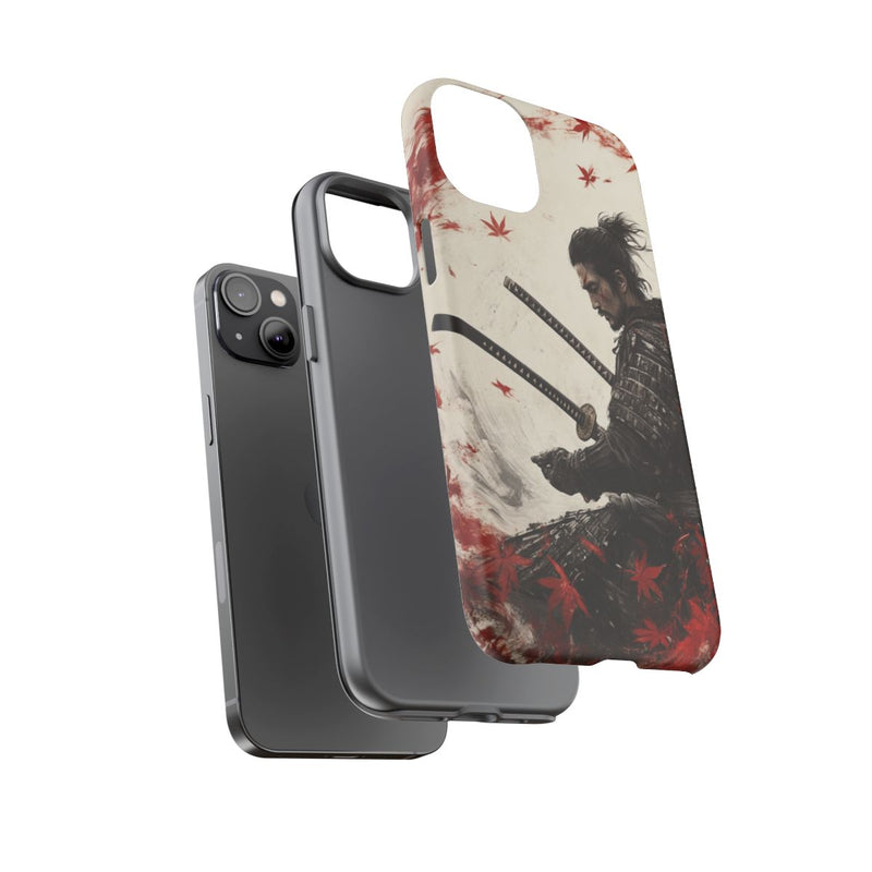 Samurai met Twee Katana’s en Rode Esdoornbladeren