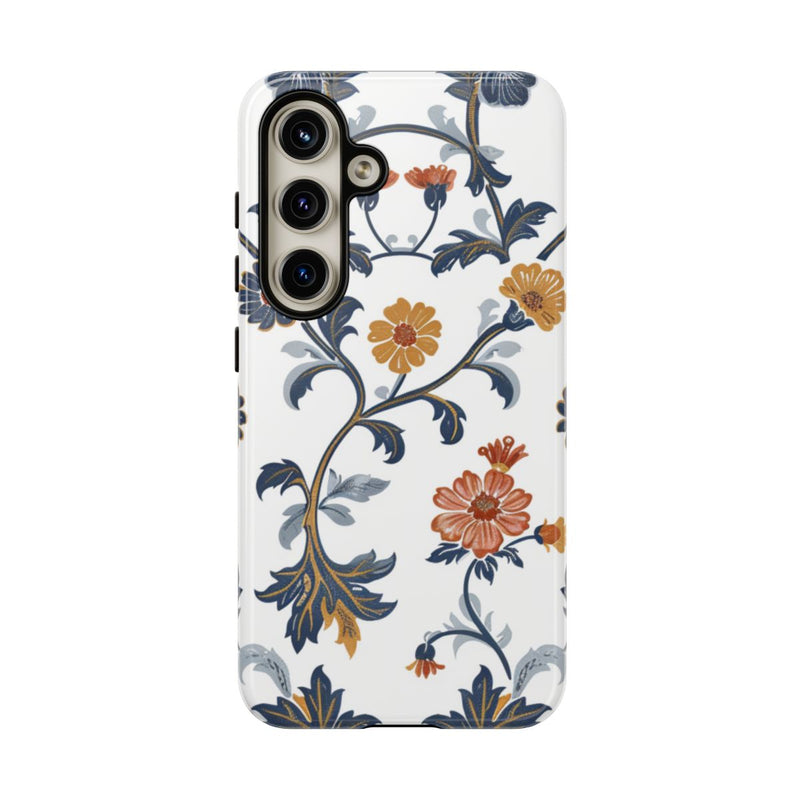 Retro Bloemenpatroon in Blauw en Oranje