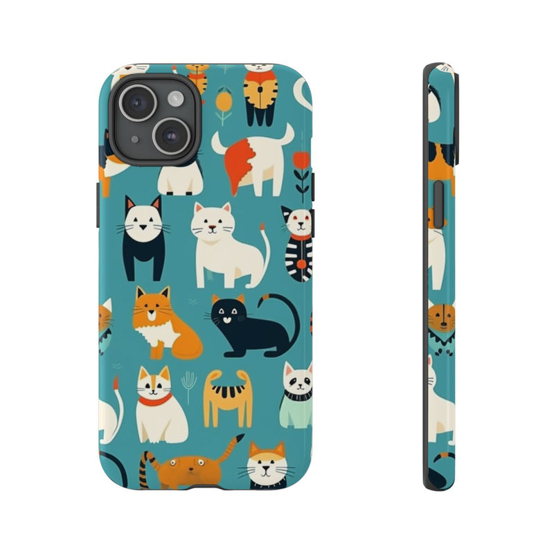 Kleurrijk Kattenpatroon op Glanzend Stevig Hoesje