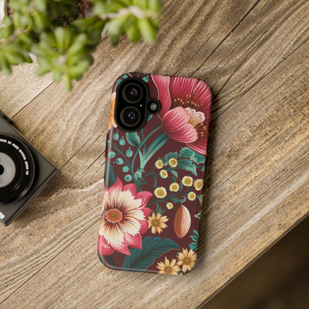 Botanisch Bloemenpatroon in Amber en Teal