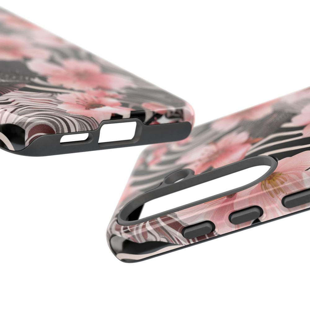 Roze Kersenbloesems met Zwart-Wit Abstract Patroon
