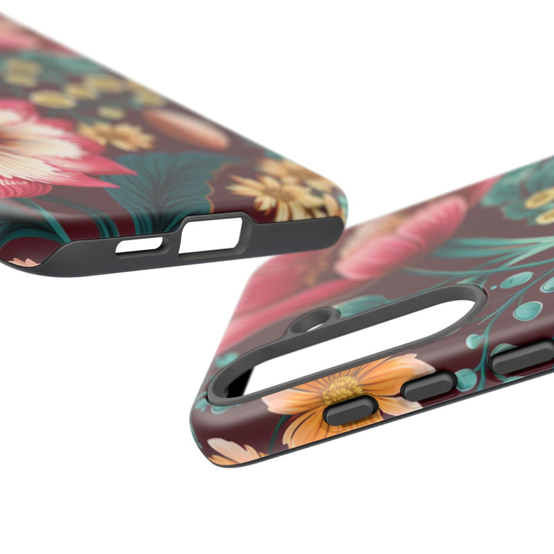 Botanisch Bloemenpatroon in Amber en Teal