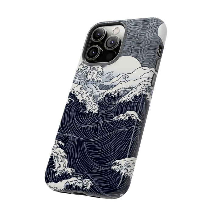 Monochrome Oceaangolven met Maan