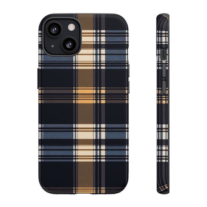 Caramel en Donkerblauw Geruit Patroon