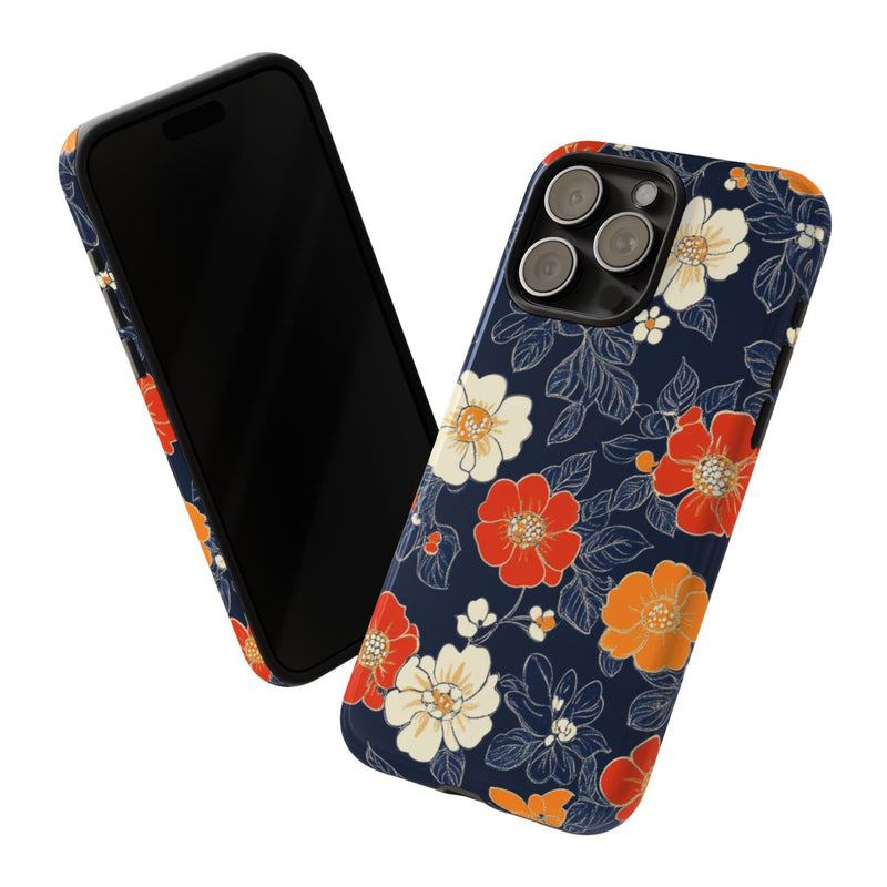 Oranje en Witte Bloemenprint