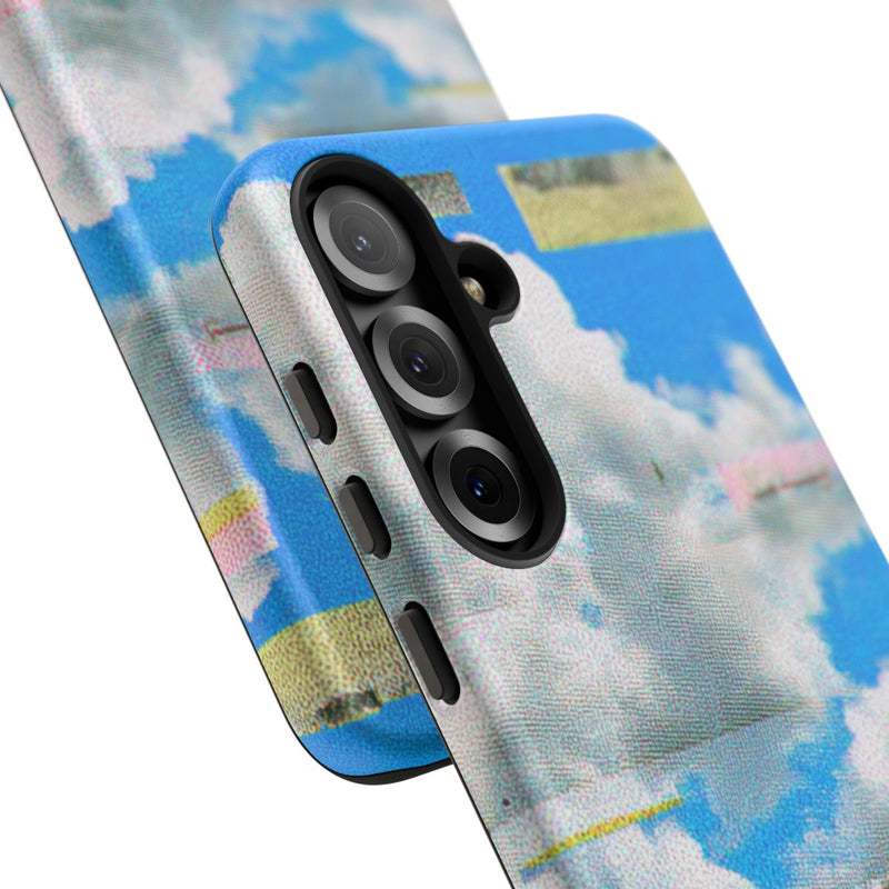Glitch Effect Wolkenlucht met Bergen