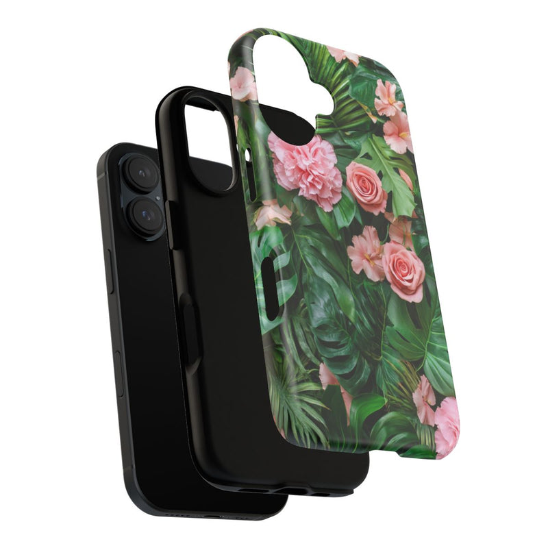 Roze Rozen en Tropische Bladeren Patroon