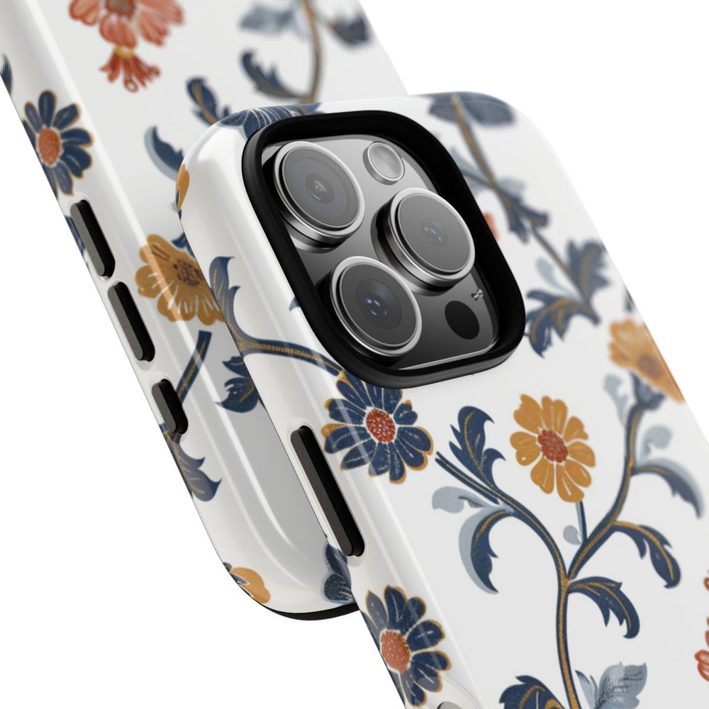 Retro Bloemenpatroon in Blauw en Oranje