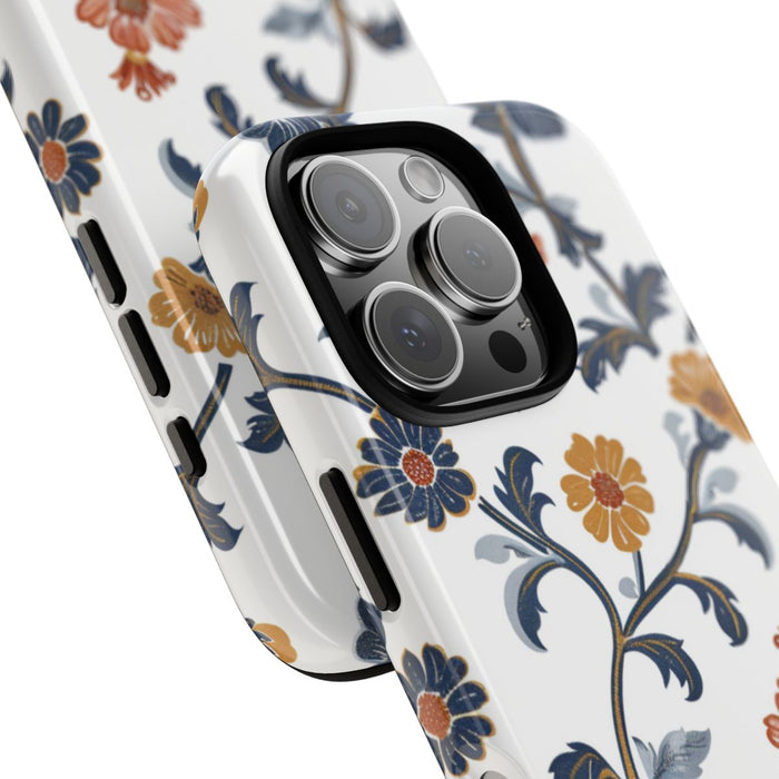 Retro Bloemenpatroon in Blauw en Oranje