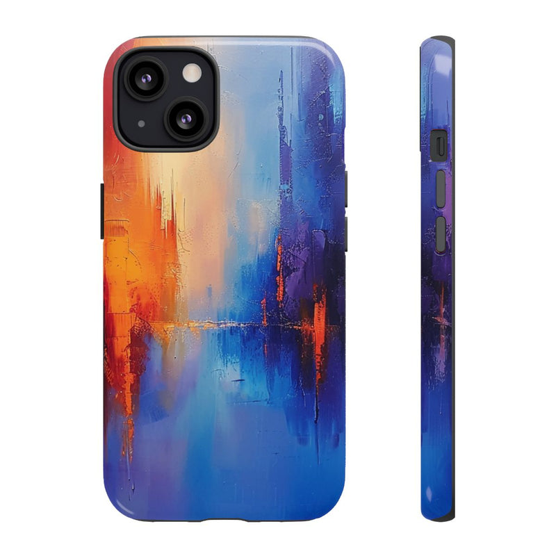 Levendige Abstracte Stadsgezicht in Blauw en Oranje