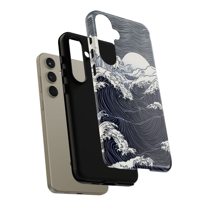 Monochrome Oceaangolven met Maan