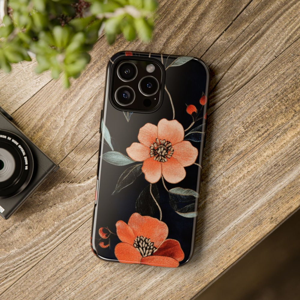 Oranje Geborduurd Bloemenpatroon