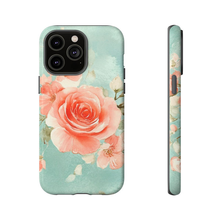 Aquarel Roze Rozen op Turquoise Achtergrond
