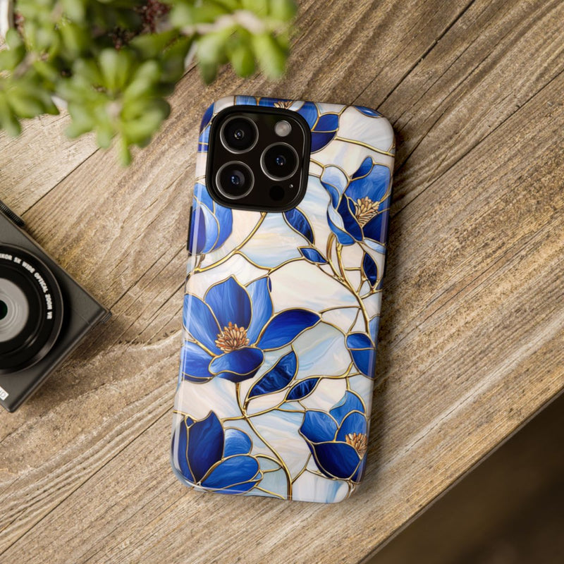 Blauw Gebloemd Glas-in-loodpatroon