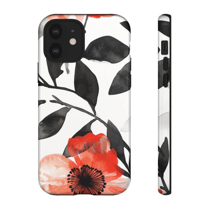 Rood-Zwart Waterverf Bloemenpatroon