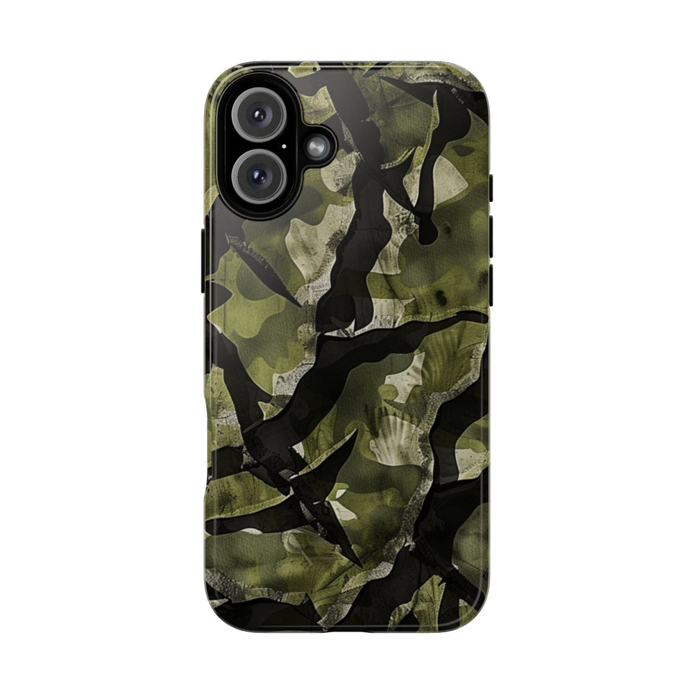 Groen Camouflagepatroon met Zwarte Abstracte Vormen