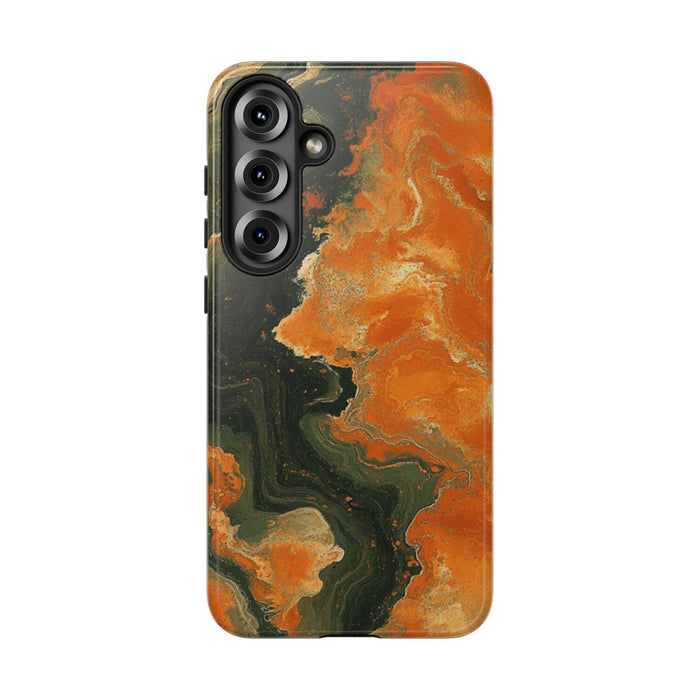 Abstract Patroon in Gebrand Oranje en Olijfgroen