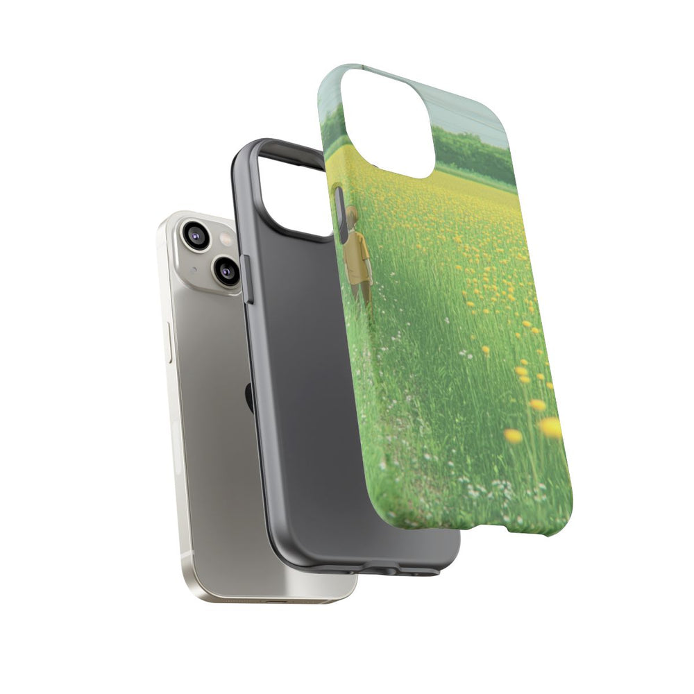 Jongen Wandelt Door Geel Bloemenveld