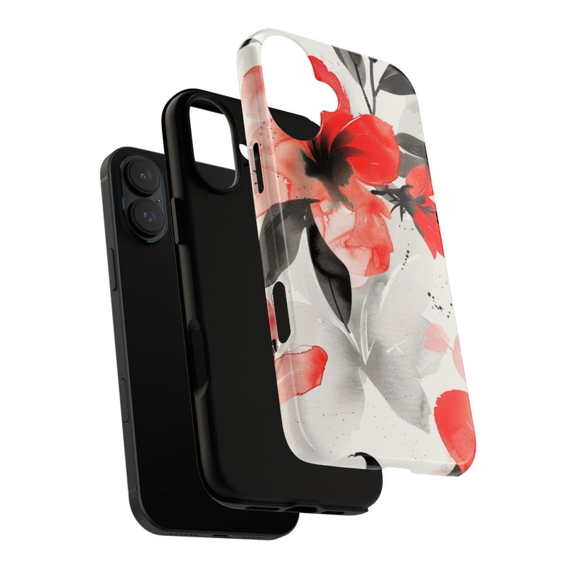 Rood-Zwart Waterverf Bloemenpatroon