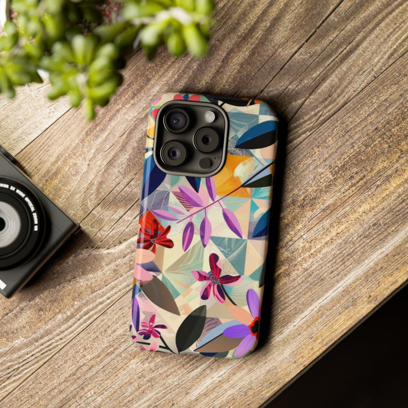 Kleurrijk Bloemenmotief met Geometrisch Patroon