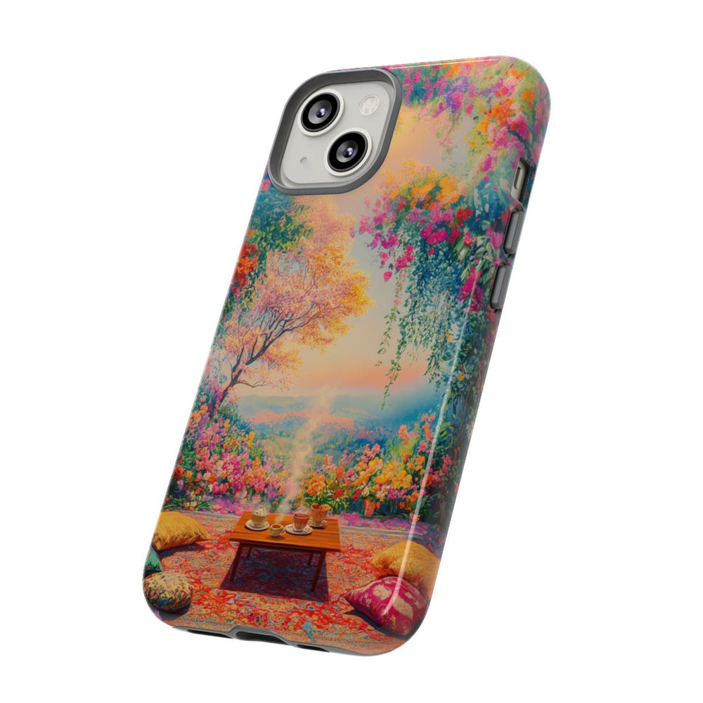 Levendige Bloemrijke Scene met Gezellige Kussens