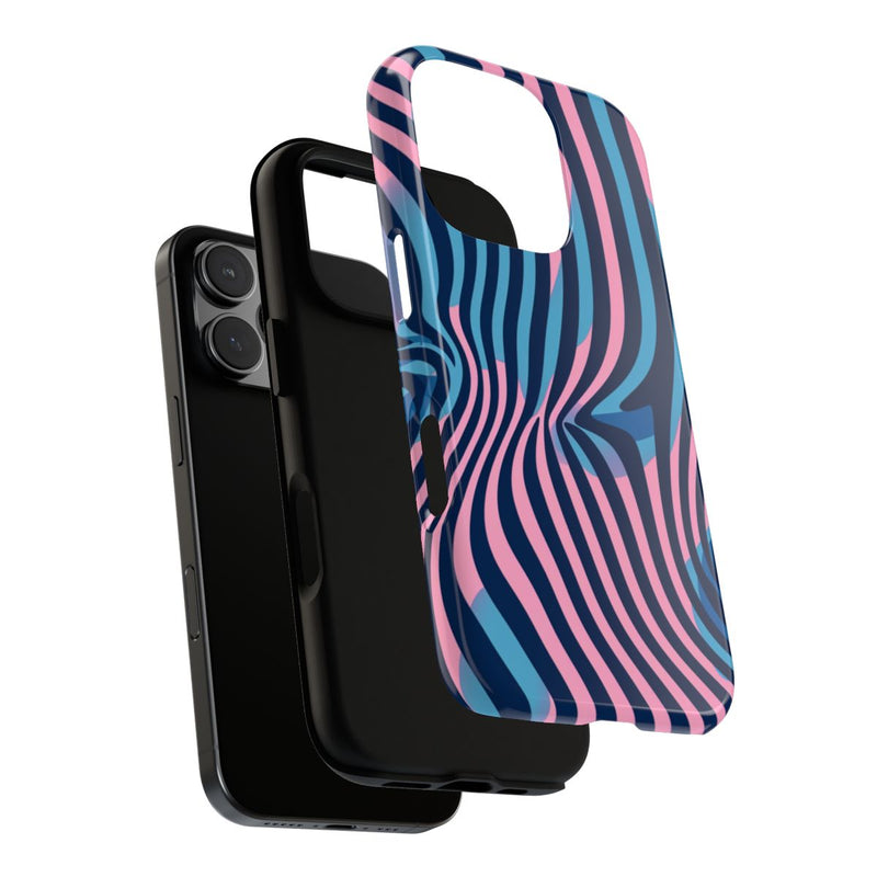 Golvend Blauw-Roze Optische Illusiepatroon